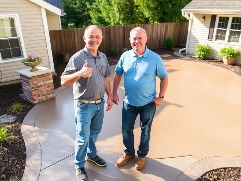 Satisfied customer with finished concrete project